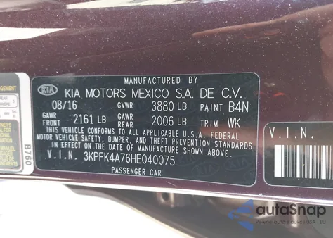 2017 Kia Forte Lx from USA, damaged, VIN 3KPFK4A76HE040075